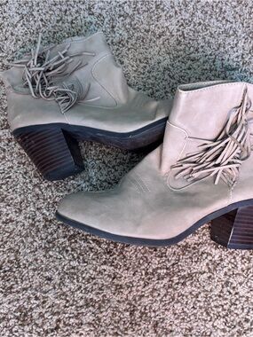 Sam & Libby Taupe Fringe Ankle Boots